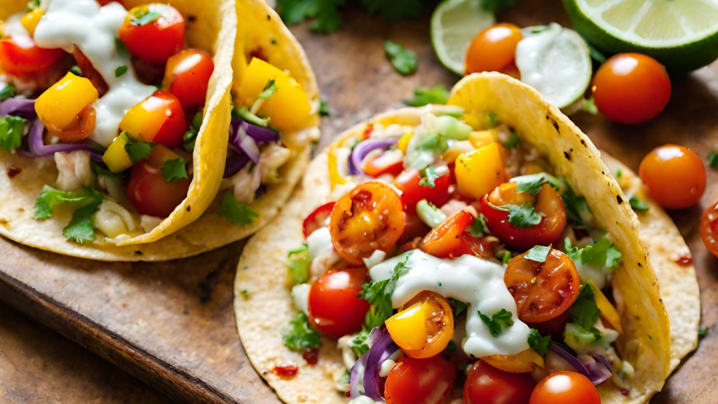Tacos crevettes, Tomatrio et mangue