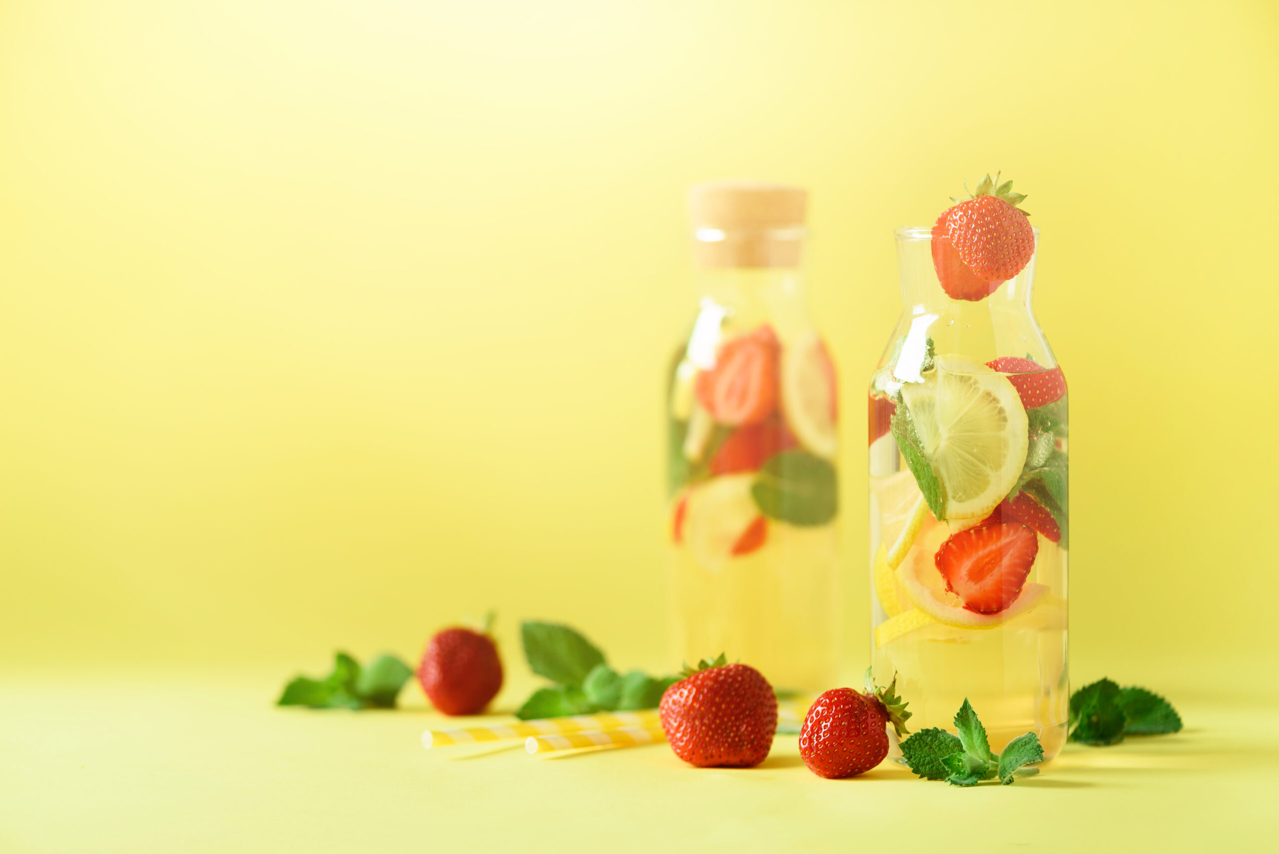 Eau aromatisée rafraîchissante fraise, citron, menthe