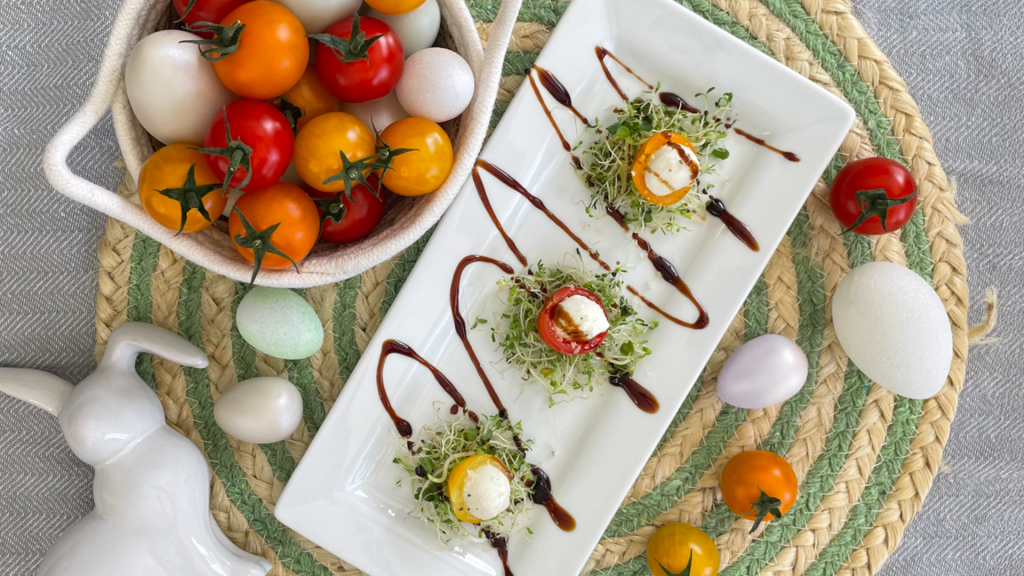 Nids de Pâques aux tomates Tomatrio, bocconcinis et micropousses