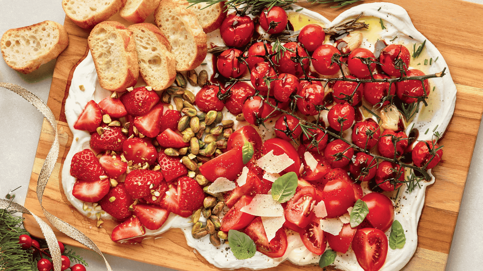 Planche de chèvre fouetté, tomates confites et fraises | 5 ingrédients, 15 minutes